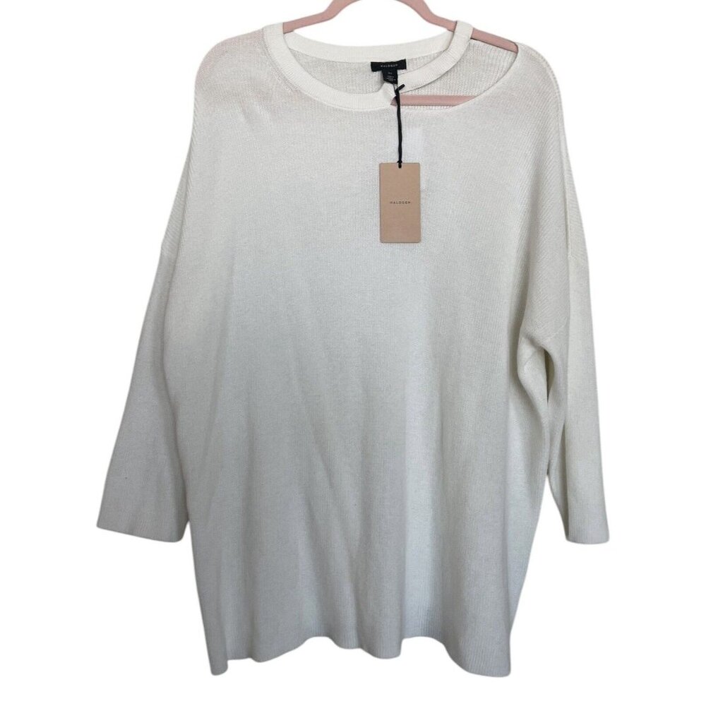 Halogen Sweater Womens Plus Size 3x Off White Ribbed Cut Out Neck